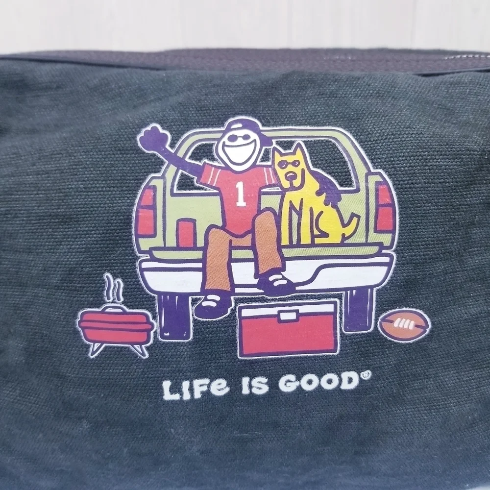 Life Is Good Black Canvas Football Tailgate Toiletry Travel Bag NWT